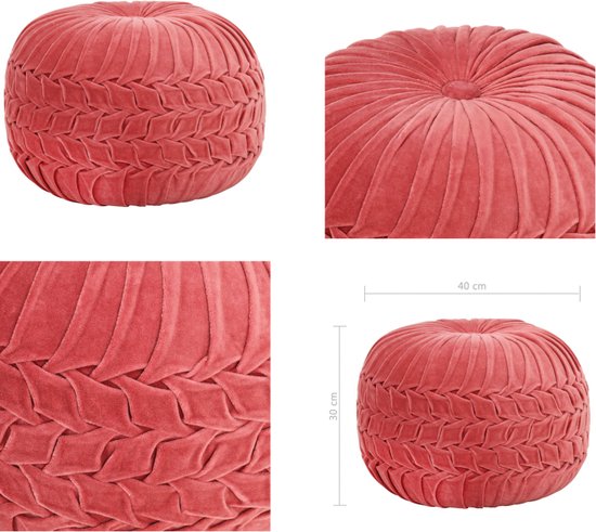 vidaXL Poef smock ontwerp 40x30 cm katoenfluweel roze - Poef - Poefen - Poefs - Voetensteun
