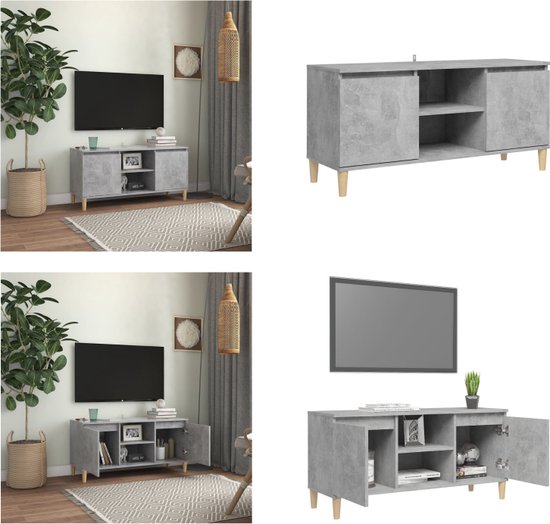 vidaXL Tv-meubel met massief houten poten 103-5x35x50 cm betongrijs - Tv-kast - Tv-kasten - Tv-standaard - Tv-standaarden