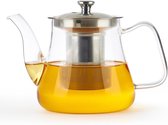 Glazen theepot met infuser (1000 ml), theepot met zeef voor losse thee, perfect theepotje, theepot voor fornuis, krasbestendig, magnetronbestendig theefilter