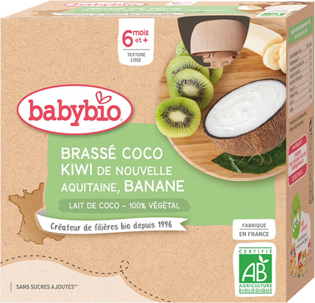 Goedkoopste Babybio Vegan Coconut Kiwi Banana 6 Maanden en Biologisch 4 x 85 g Flesjes