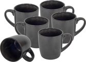 Koffiemokken, set van 6 stuks, 350 ml, zwart metallic/binnenkant glanzend, koffiebeker met handvat, theebeker, koffiebeker van porselein, vaatwasmachinebestendig