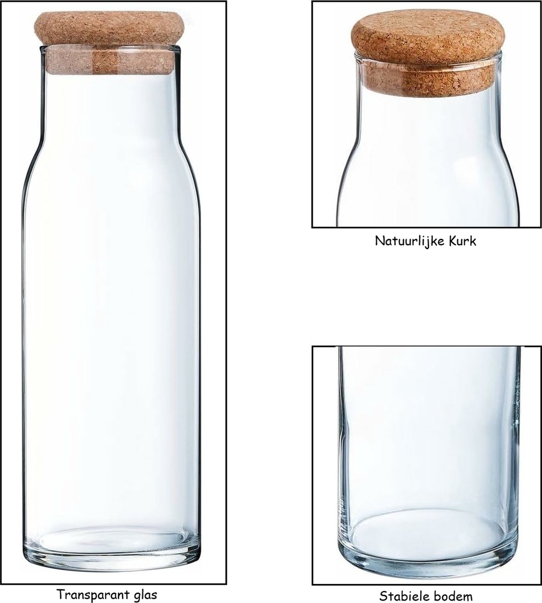 Cucina & Tavola Glazen karaf met kurkstop voor water, sap, melk - 1000 ml — cadeau in Koken & Dineren - foto 3