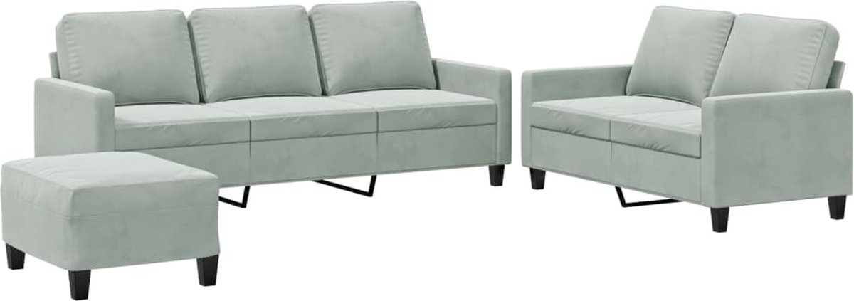 vidaXL - 3-delige - Loungeset - met - kussens - fluweel - lichtgrijs