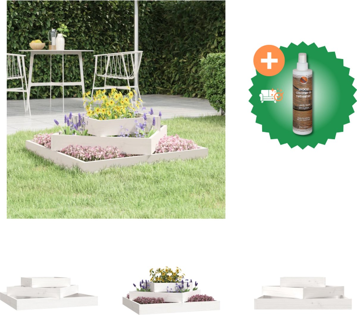 VidaXL Plantenbak 83x83x27 cm massief grenenhout wit Bloempot Inclusief Houtreiniger en verfrisser