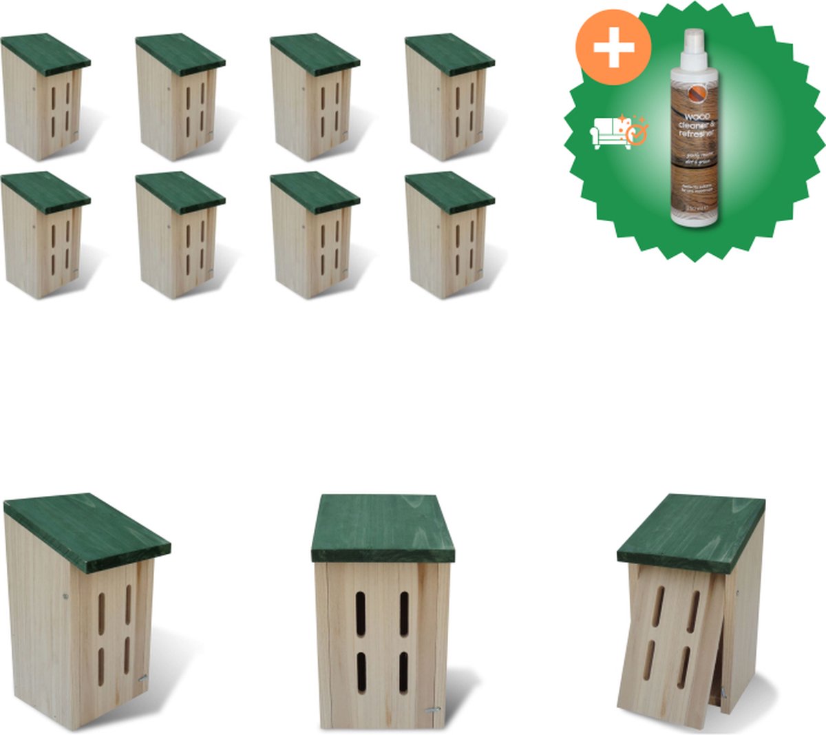 VidaXL Vlinderkasten 8 st 14x15x22 cm hout Insectenhotel Inclusief Houtreiniger en verfrisser
