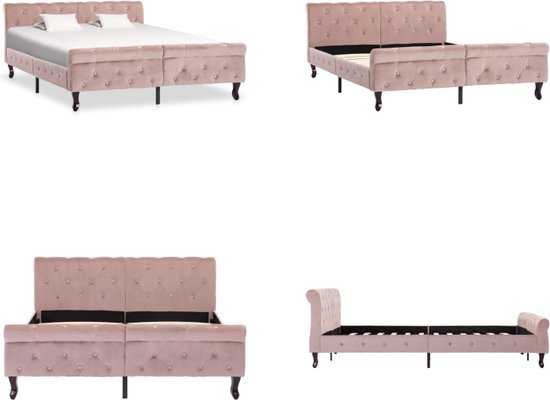 vidaXL Bedframe fluweel roze 140x200 cm - Bedframe - Bedframes - Bed - Bedden