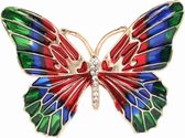 Broche -vlinder- rood- blauw-groen -goudkleurig- strass- speld- Charme Bijoux
