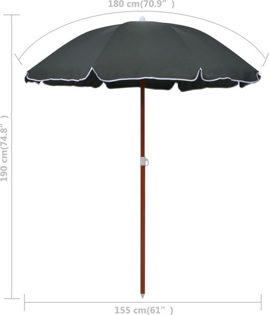 VidaXL Parasol Tedung En Tissu Et Bois De 90-100 Cm X 250 Cm