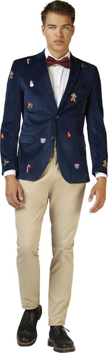 OppoSuits Deluxe X-Mas Icons - Navy - Heren Kerst Blazer - Kerst - Blauw - Maat EU 54