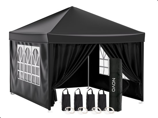 Novo® partytent - easy up - 3 x 3m - paviljoen met zijpanelen - opvouwbaar -...