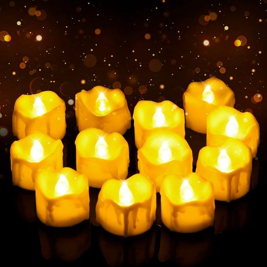 Set de Bougies chauffe-plat LED – 12 pièces Wit chaud – Éclairage d'ambiance romantique à piles – Sans danger pour la Saint-Valentin, les anniversaires et la décoration de la maison