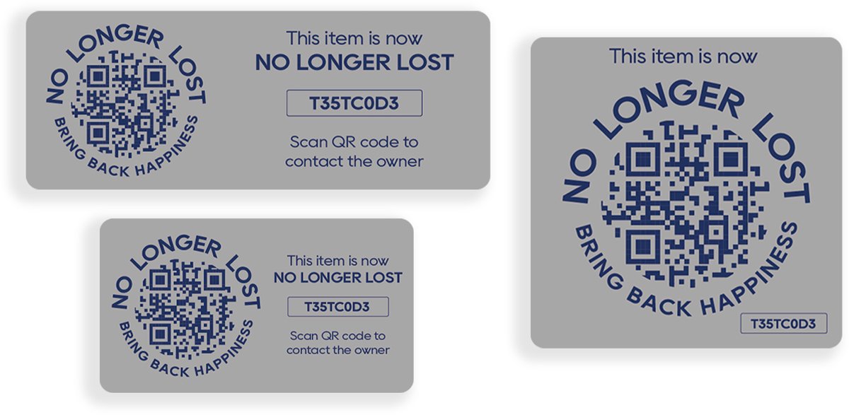 NoLongerLost - 'Triple Value Pack' Stickers - 3 stuks (verschillende afmetingen) - Licht Grijs - Unieke QR code - Tracking