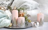 Marsel Candles-Rustieke Kaars-Stompkaarsen-Decoratieve Huis Kaarsen-Winter Trees-Roze-Set-3 Stuk