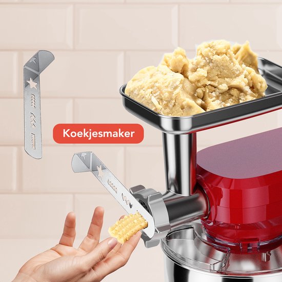 KitchenBrothers Keukenmachine - Complete Set - 15 Accessoires - Keukenrobot - 6,2L - Keukenmixer - 1500W - Rood van KitchenBrothers — afbeelding 4