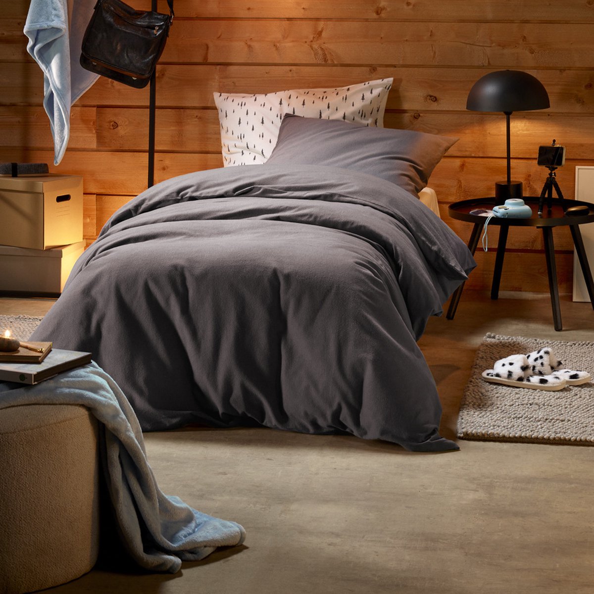 De Witte Lietaer Dekbedovertrek Laura Ebony - Eenpersoons - 140 x 200/220 cm - Katoen Flanel Donkergrijs