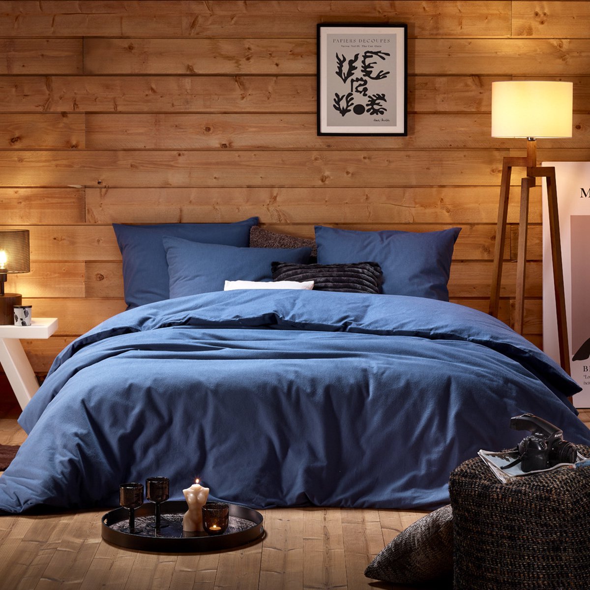 De Witte Lietaer Dekbedovertrek Laura Blue Indigo - Hotelmaat - 260 x 240 cm - Katoen Flanel Blauw