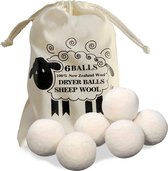 LivZen® Drogerballen - Duurzame wasbollen - 6 stuks Wasdrogerballen – Energie Besparend - 100% Nieuw-Zeelands Wol - Herbruikbaar - Inclusief opbergzakje!