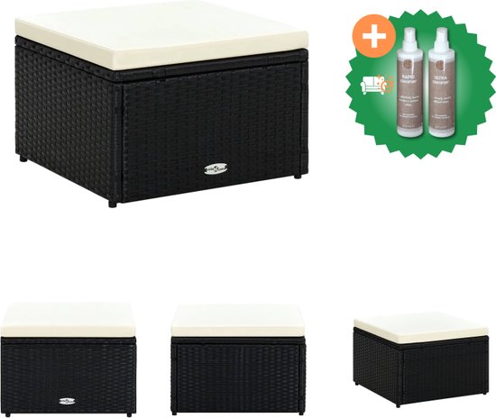 vidaXL Voetenbank/poef zwart 53x53x30 cm poly rattan - Voetenbankje - Inclusief Onderhoudsset