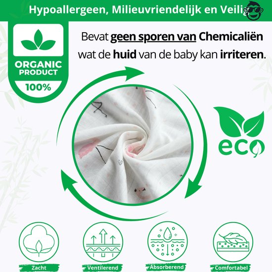 Duopack 2x BoefieBoef Flamingo Wit Grote XL Hydrofiele Doek Baby - Duurzaam Eco Bamboe - Kerst en KraamCadeau - Swaddle, Inbakerdoek, Hydrofiele Luier & Babydeken - Roze Klein van Merkloos — afbeelding 3