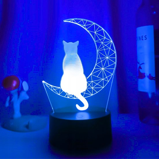 Nachtlampje kinderen - Kinderlampje - Kat - Poes - 3D lamp LED tafellamp