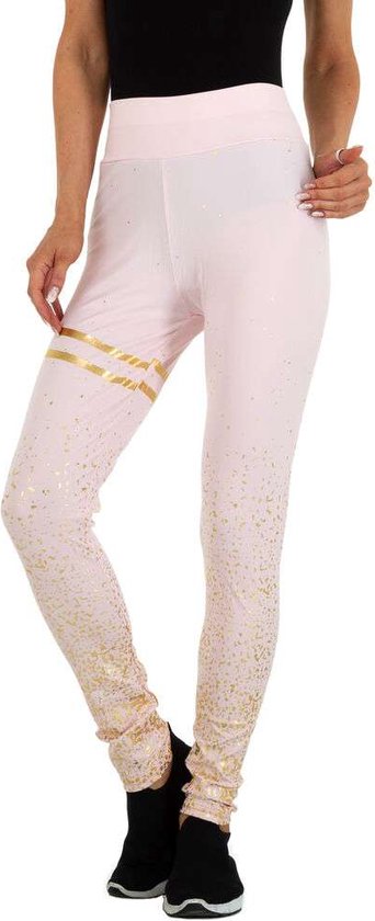 Pantalon de sport extensible Holala rose clair paillettes dorées S/M