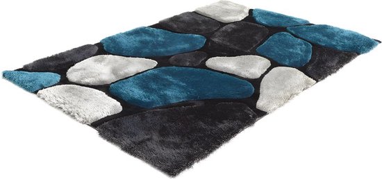 OZAIA Shaggy tapijt PIETRA turquoise en grijs - polyester - 140 x 200 cm L 200 cm x H 4 cm x D 140 cm