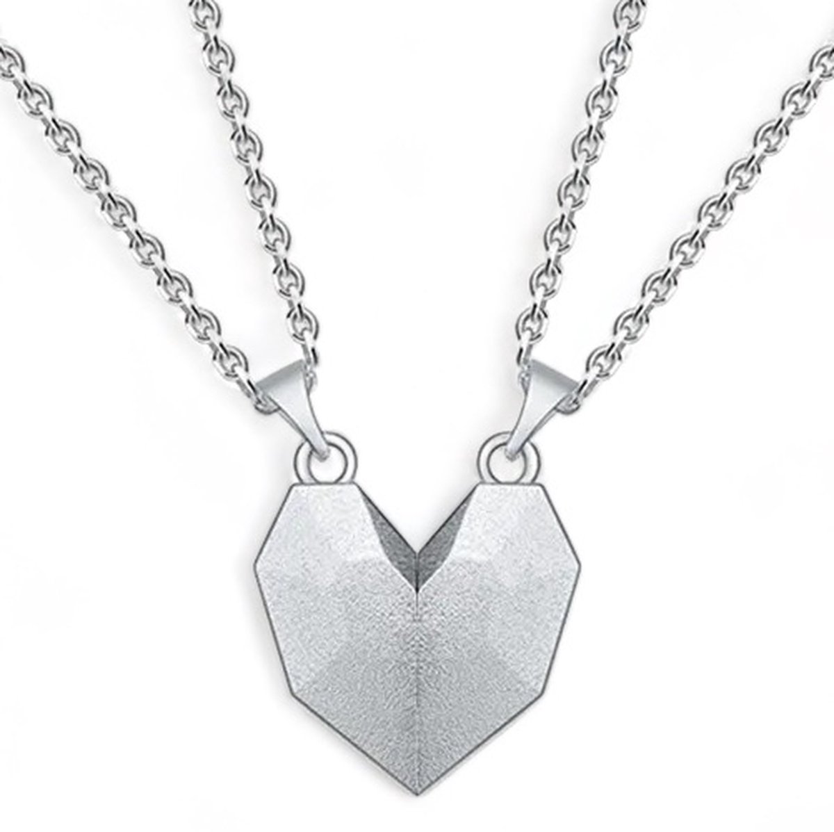 Magnetische Hartjes Ketting Set voor Hem en Haar - Zilver kleurig - Romantisch Liefdes Cadeau - Mannen Cadeautjes - Cadeau voor Man - TrendFox