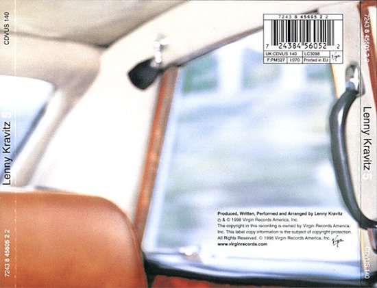 Achterkant van de albumhoes '5' van Lenny Kravitz, met de tracklist en barcode.
