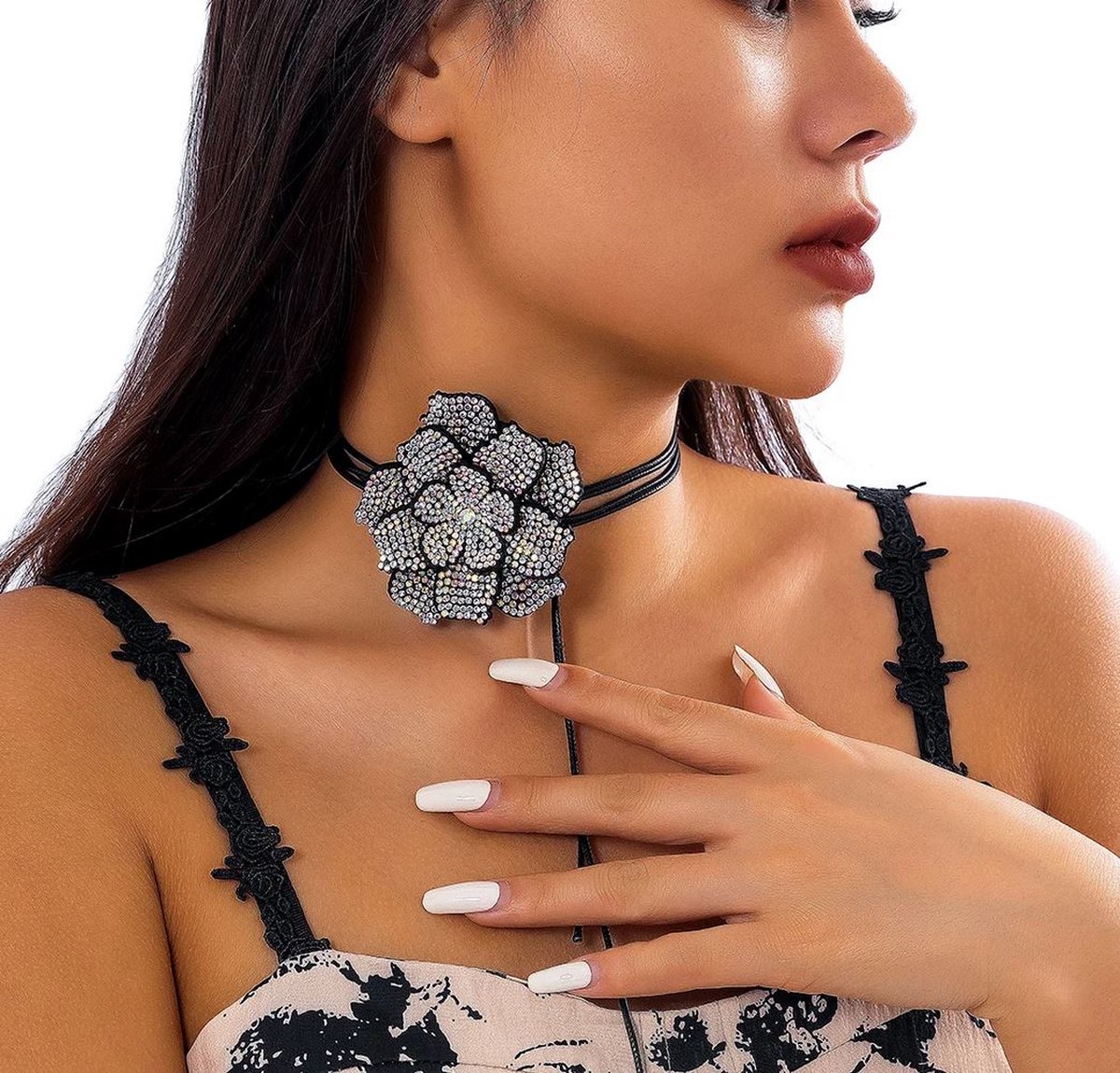 Choker bloem met strass