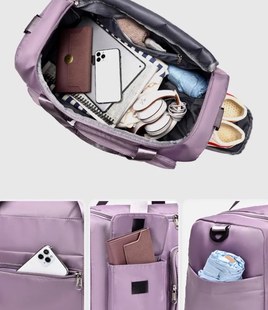 Avoir Avoir®-Grand sac de voyage -Femme-Homme-Splash Waterproof- Bagage à main-Sac de sport-Sac week-end- Zwart-Nylon-Léger-28x28x48cm