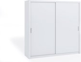 Armoire coulissante Bono 220, armoire, étagères, cintres, pour la chambre, 220 cm, blanc