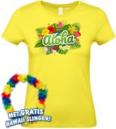 Dames t-shirt Aloha | Toppers in Concert 2024 | Club Tropicana | Hawaii Shirt | Ibiza Kleding | Lichtgeel Dames | maat XS