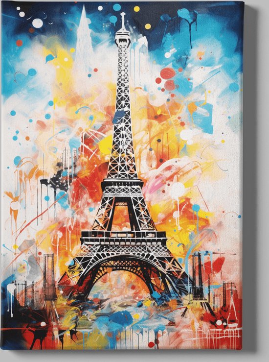 Canvas Schilderij - Eiffeltoren - Parijs - Abstract - Kunst - 60x40x2 cm