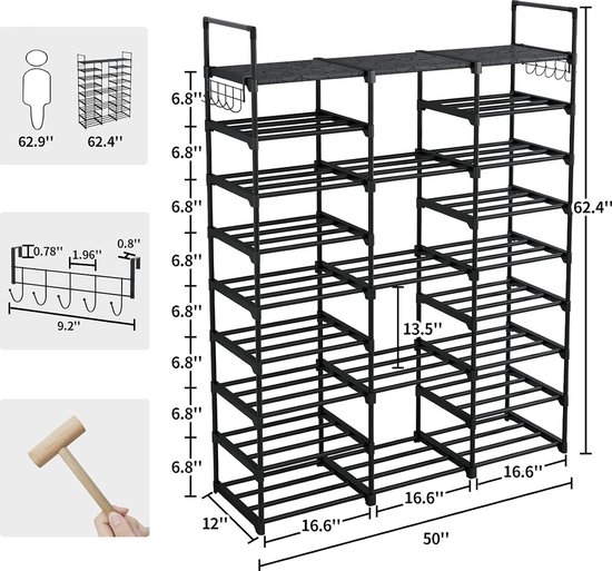 Metalen Schoenenrek met 10 Planken, doe-het-zelf, Standplank