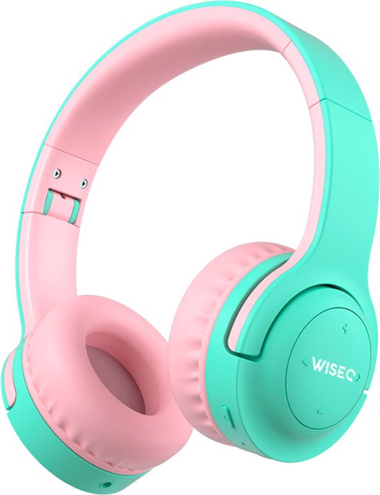 WiseQ HERO - Draadloze Koptelefoon Kinderen - Koptelefoon Kind met Volumebegrenzing en 38 uur Batterij - Mint Groen & Roze