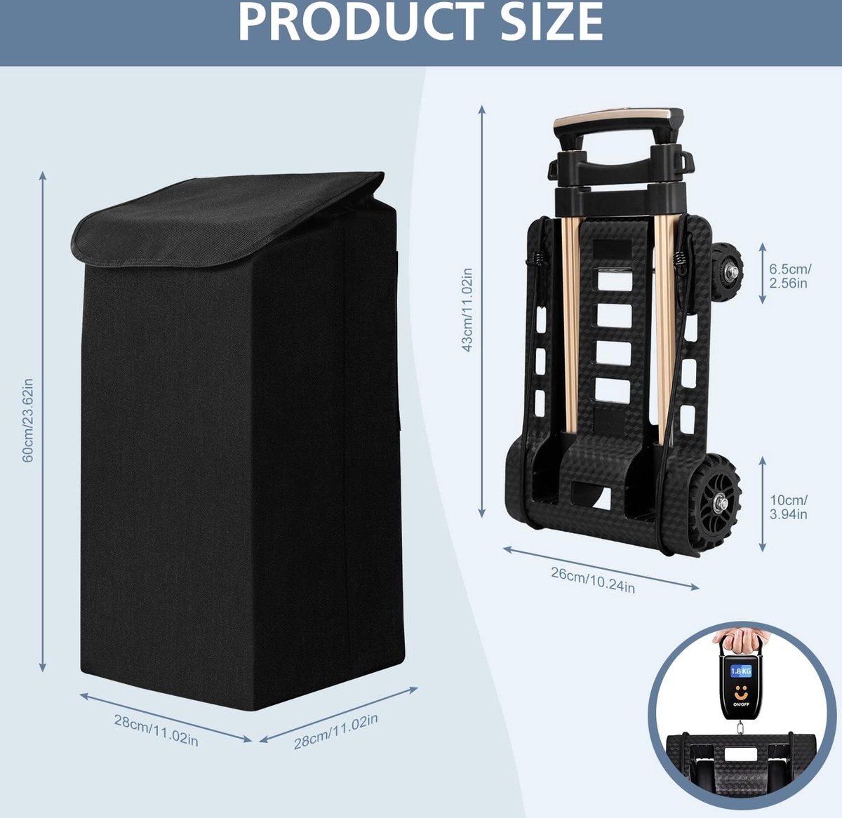 Opvouwbare steekwagen, 2 wielen handkar 110 lbs Heavy Duty Utility Cart, opvouwbare lichtgewicht draagbare opvouwbare dolly voor bagage, persoonlijk, reizen, verhuizen en kantoorgebruik, zwart