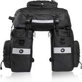 Fietstas, set voor fiets, bagagerek, zadeltas, schoudertas, laptop, bagagedrager, professionele fietsaccessoires, 3-in-1, zwart