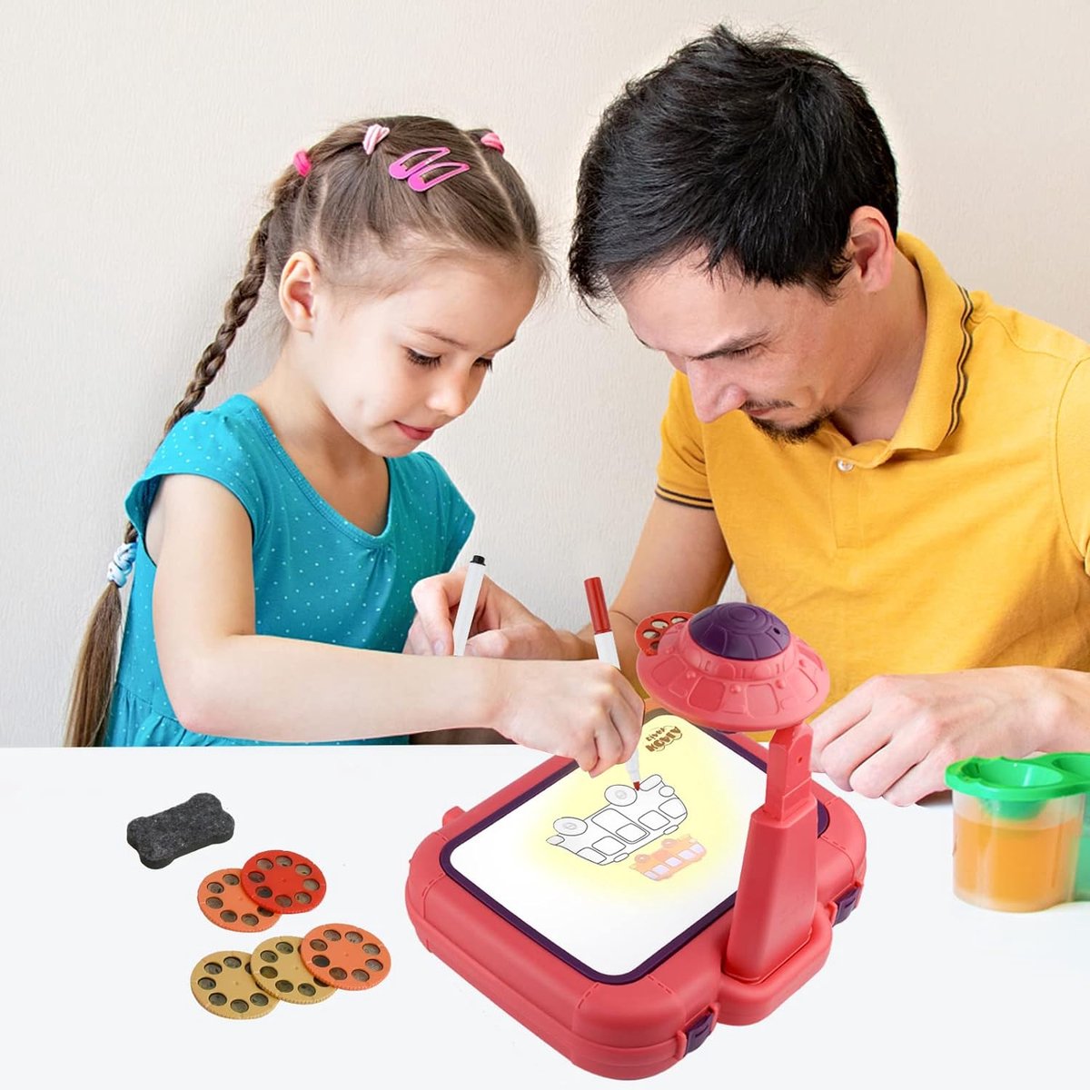 Tekenprojector Tekenmachine Tekenprojector kinderen Tekenmachine voor kinderen Rood Werkt op AAA batterijen