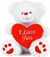 Dino Puppets Teddy beer - I Love You hartje - 27 cm - Valentijn cadeautje voor hem/haar
