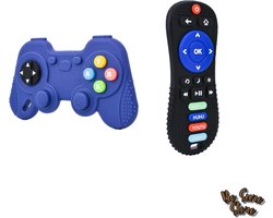 foto van Bijtringen Set - Afstandsbediening Zwart & Controller Blauw - Siliconen - Baby - Kraamcadeau - Baby speelgoed - BPA-vrij - Koelbijtring - Bijtring - Bijtketting - Bijtringen - Baby Speelgoed 6 Maanden - Baby Speelgoed 0 Maanden