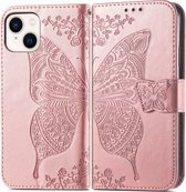 BookCover Case Coque adaptée à iPhone 15 Butterfly - Rose - Or