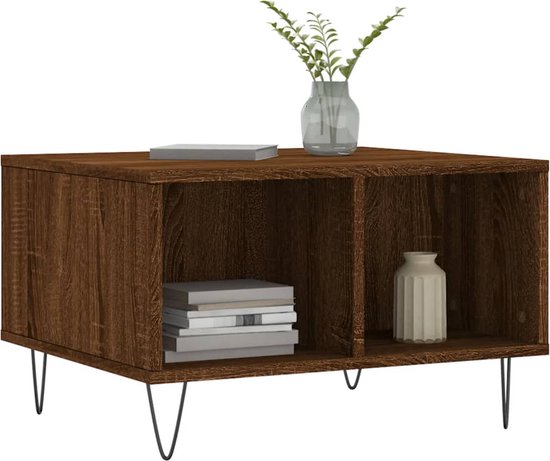vidaXL - Salontafel - 60x50x36,5 - cm - bewerkt - hout - bruin - eikenkleur