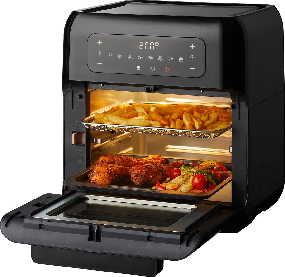 Tomado TAF1201B - Airfryer oven - Hetelucht friteuse - 12 liter - 8 programma's - 40 tot 210°C - 1500 watt - Zwart - Tomado