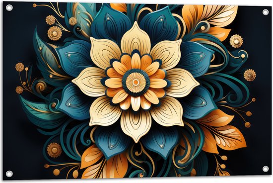 Tuinposter – Bloemen - Mandala - Kleuren - 90x60 cm Foto op Tuinposter (wanddecoratie voor buiten en binnen)