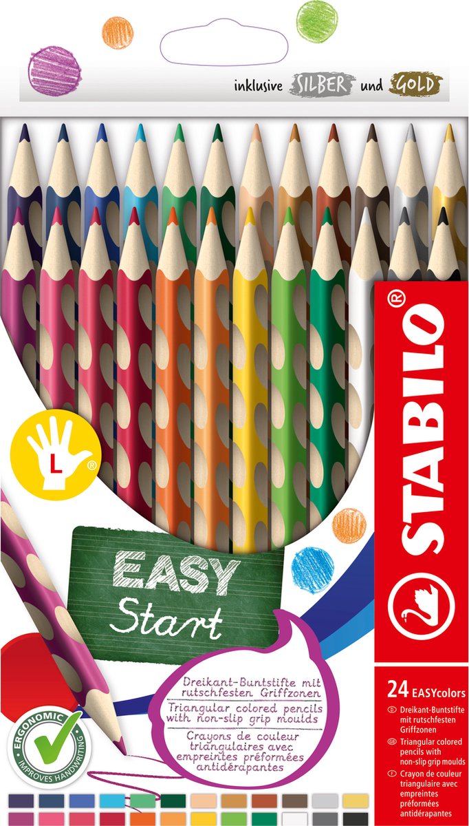 STABILO EASYcolors - Ergonomisch Kleurpotlood - Linkshandig - Extra Dikke 4.2 mm Kern - Etui Met 24 Kleuren