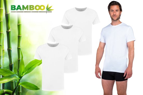Bamboo Elements - T-Shirt Heren - Ronde Hals - 3 Stuks - Wit - XL - Bamboe Ondershirt Heren - Extra Lang - Anti Zweet T-shirt Heren