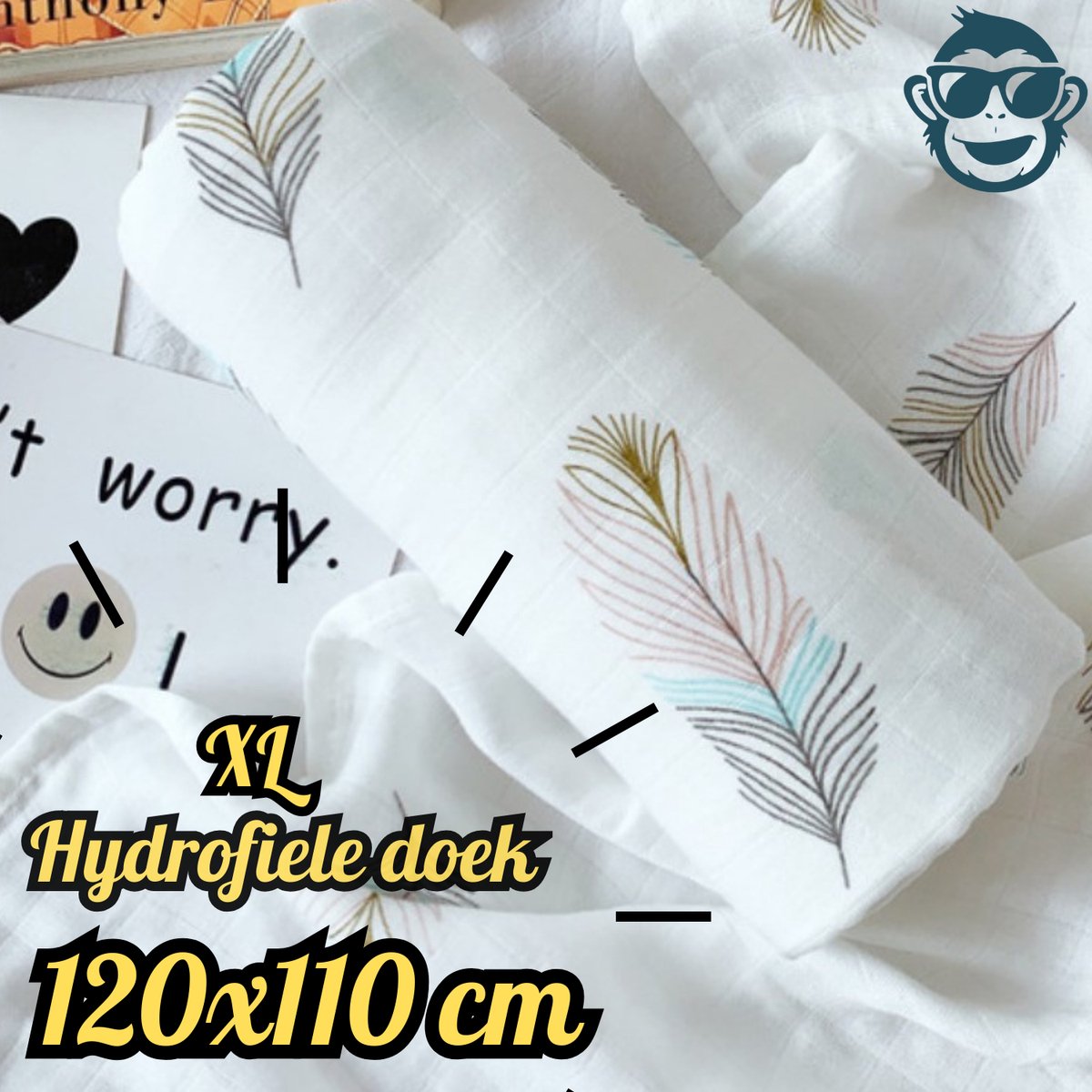 Goedkoopste BoefieBoef XL Hydrofiele Doek 120x110cm - Zachte Bamboe Swaddle, Inbakerdoek, Mousseline Doek voor Baby's en Newborns 0 tot 12 maanden - Veer Wit - Dubbellaags, Ademend en Absorberend - Kerst en KraamCadeau - - Duurzaam - Babydeken - Roze Blauw Geel