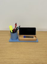 Furni24 Bureau-organizer pennenhouder, telefoonstandaard (10x10x25 cm, blauw)