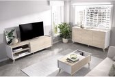 ENSEMBLE SALLE NESS LIDE - Meuble TV 155 cm + buffet 3 portes 155 cm + table basse relevable - Chêne naturel et blanc