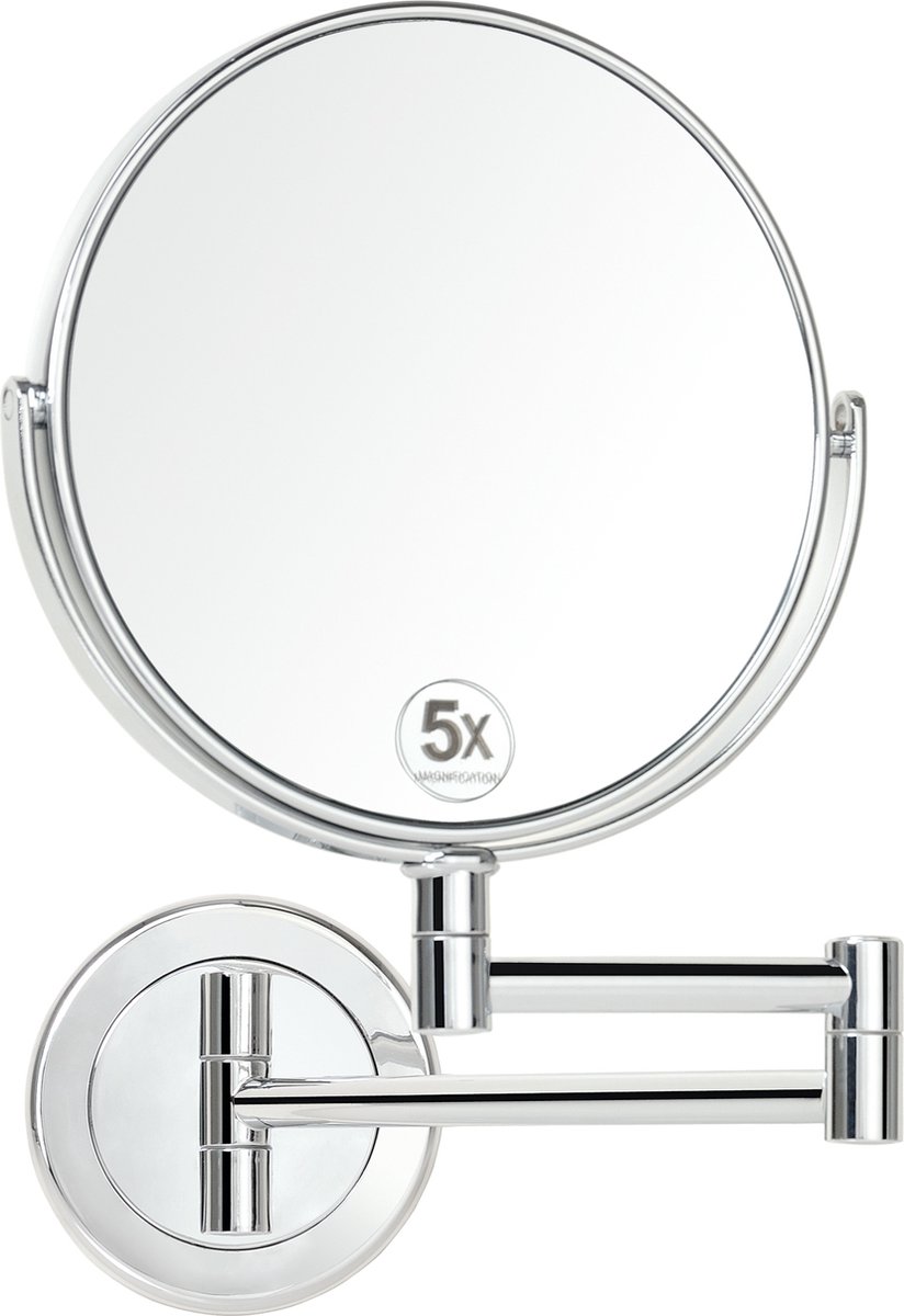 Scheerspiegel 5x vergrotend uittrekbaar RVS chroom wand spiegel